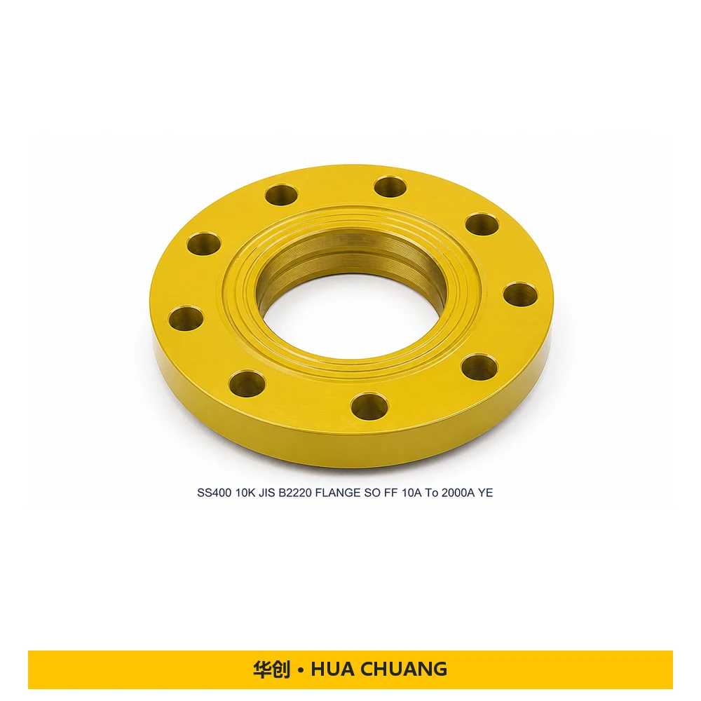 Slip-on flanges — JIS B2220 · Carbon steel · SS400 · 10K · FF · Yellow paint