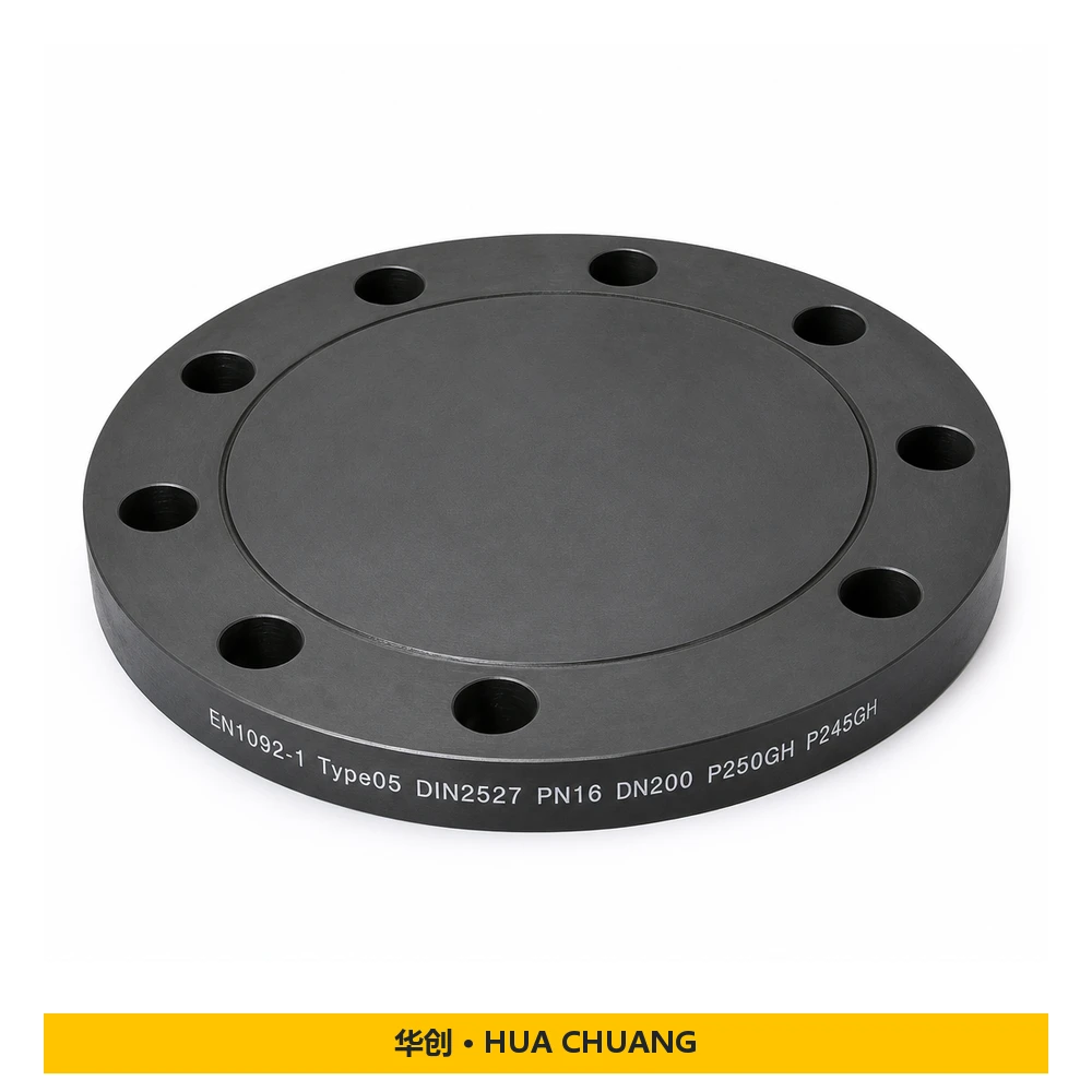 فلنجات عمياء — EN 1092-1 / DIN 2527 · TYPE05 · فولاذ كربوني · P250GH / P245GH · DN200 · PN16