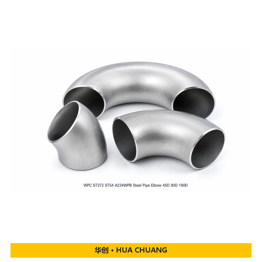 Pipe elbows — Carbon steel · ST372 / ST54 / A234 WPB · STD / SCH40 / SCH80 · 45° / 90° / 180°