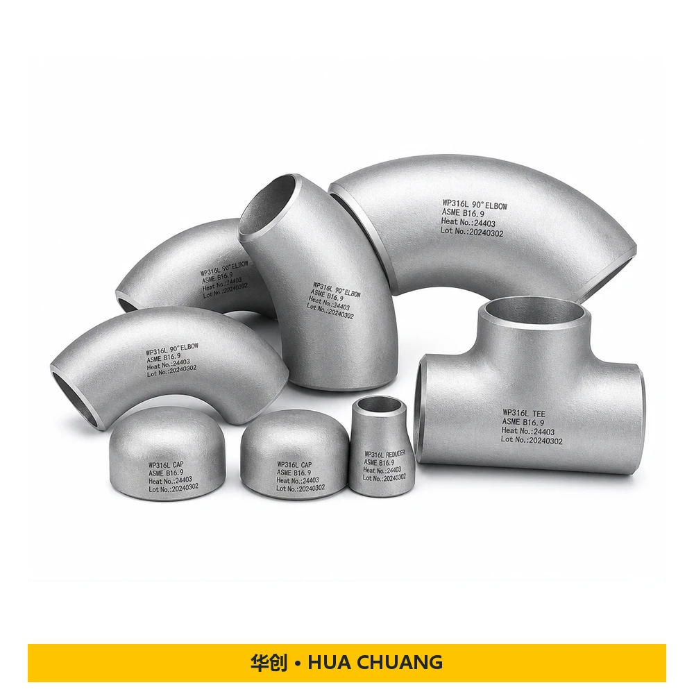 Pipe elbows — ASME B16.9 · Stainless steel · WP316L · 180° / 45° / 90° / 180° · Galvanized